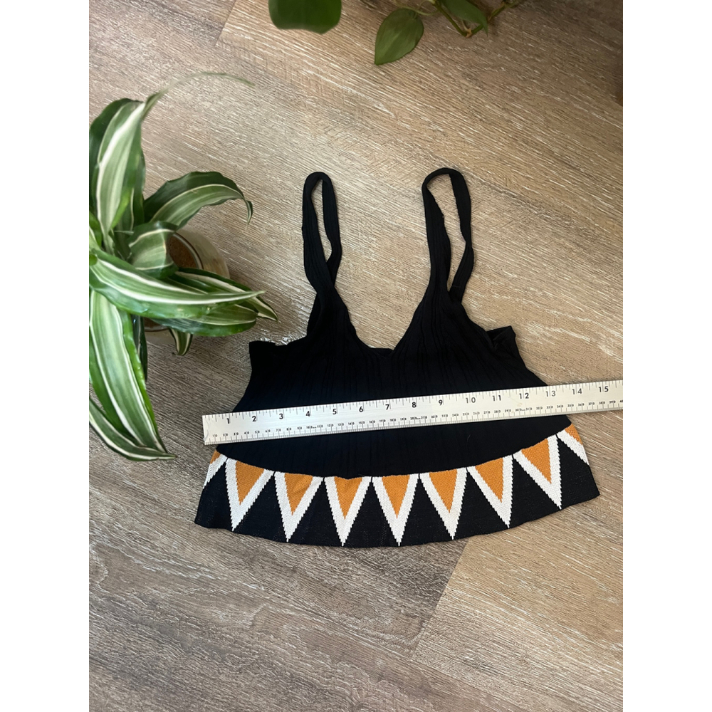 Women's CIDER Black Orange White Geometric Crop Top XL - Picture 3 of 4